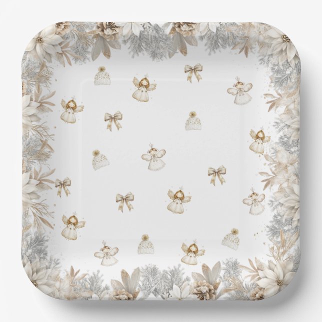 Winter Floral Angels Girl Baby Dusche Pappteller (Vorderseite)
