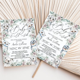 Winter Floral Arctic Animals Baby Dusche Einladung