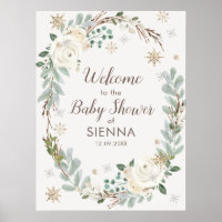 Winter Floral Baby Dusche Begrüßungszeichen