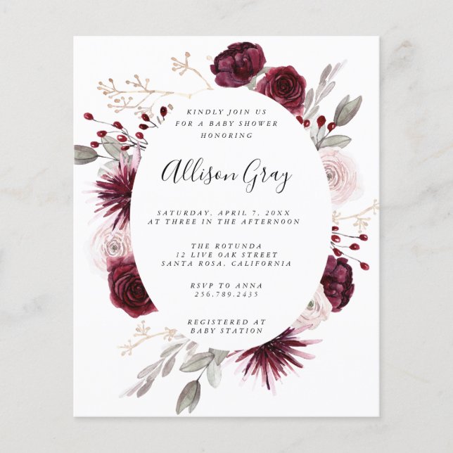 Winter Floral Baby Dusche | Flyer Haushalt (Vorne)