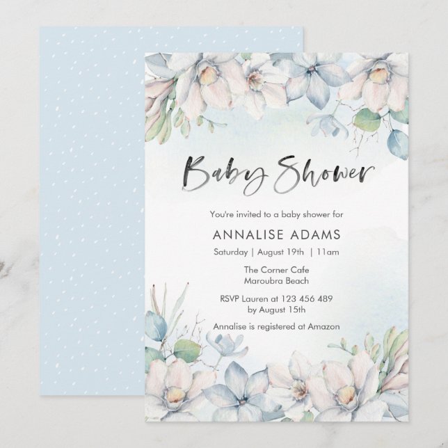 Winter Floral Baby Showeinladung Einladung (Vorne/Hinten)