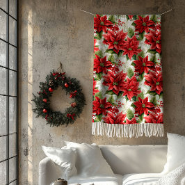 Winter Floral Blanket Red Poinsettia Home Gift Fleecedecke