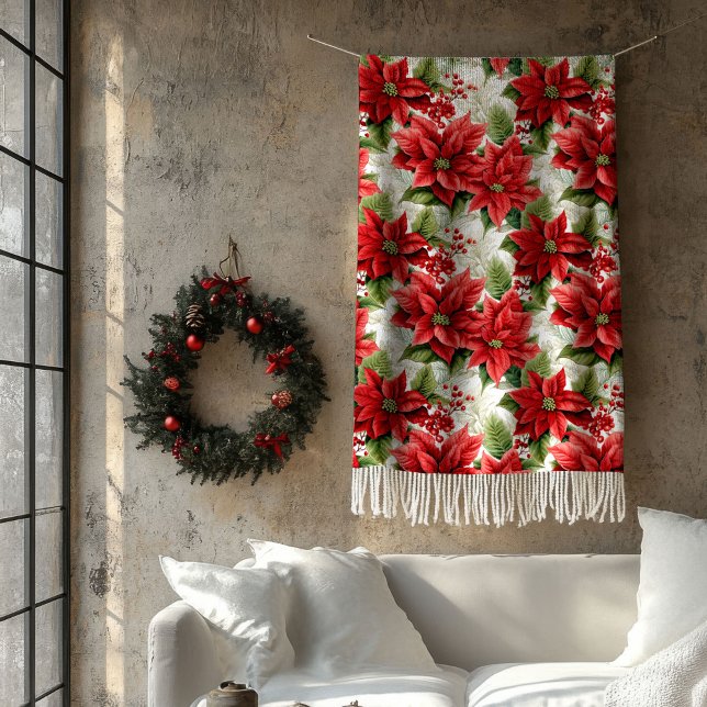 Winter Floral Blanket Red Poinsettia Home Gift Fleecedecke (Winter Floral Blanket Red Poinsettia Home Gift)