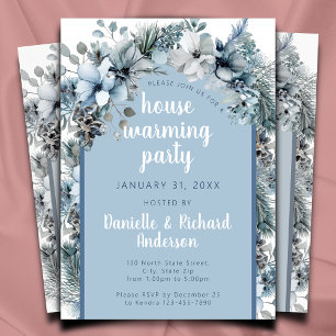 Winter Floral Blue Elegantes Haus Erwärmung Party Einladung