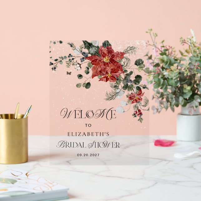 Winter Floral Brautparty Willkommen Acrylschild (Hochzeit)