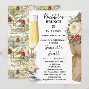 Winter Floral Bubbles Brunch & Bloom Brautparty Einladung