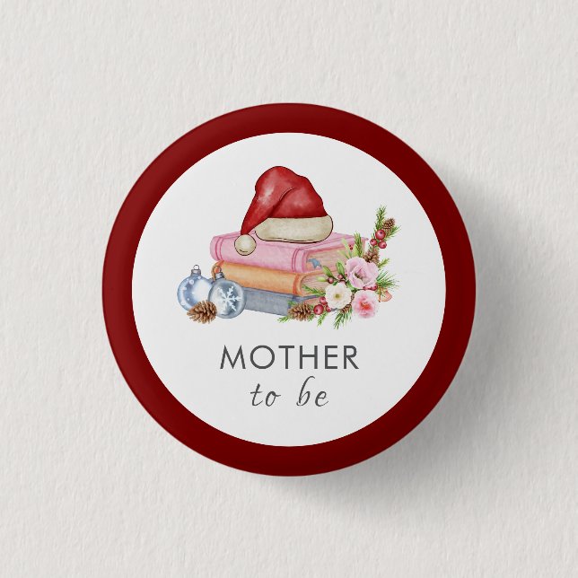Winter Floral Bücher Mutter-To-Be-Baby-Party  Button (Vorderseite)
