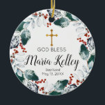Winter Floral Burgundy Personalisiert Girl Baptiss Keramik Ornament<br><div class="desc">Elegante Burgundy Personalisiert Girl Baptisse</div>