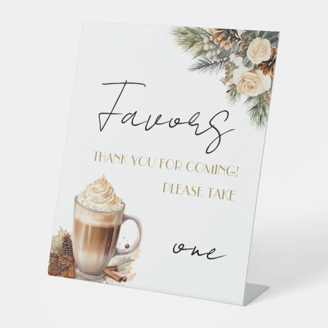 Winter Floral Coffee Brautparty Favorit Table Sockelschild (Vorderseite)