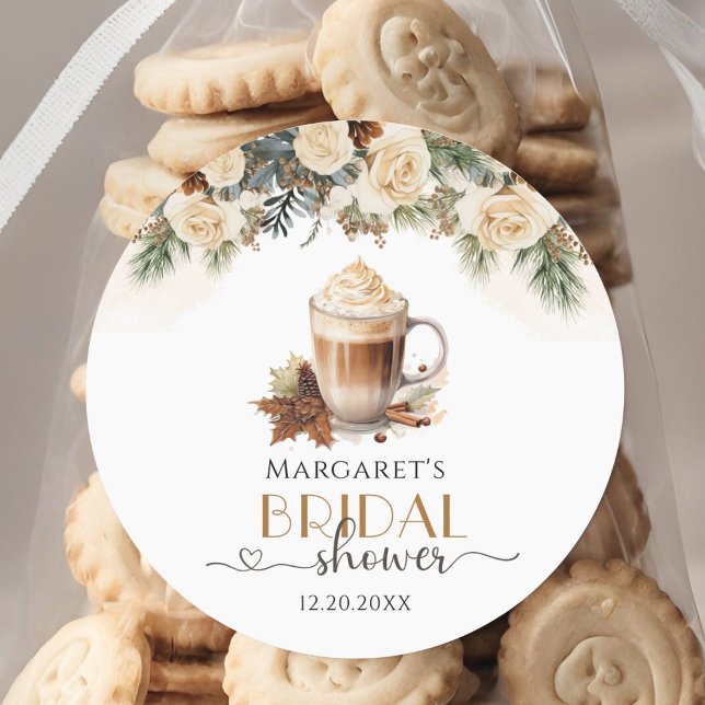 Winter Floral Coffee Brautparty Round Sticker (Von Creator hochgeladen)