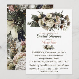 Winter Floral Creme Peony Conifer Brautparty Einladung