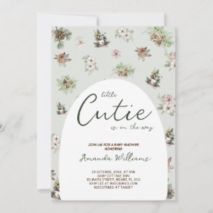 Winter Floral Elegante Green Rustic Baby Dusche Einladung