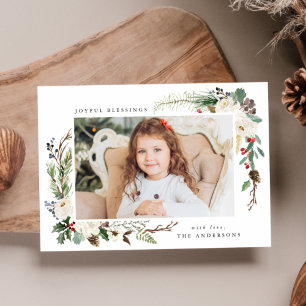Winter Floral Frame Holiday Photo Card Feiertagskarte