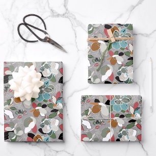 Winter Floral Grau Black Geschenkpapier Set