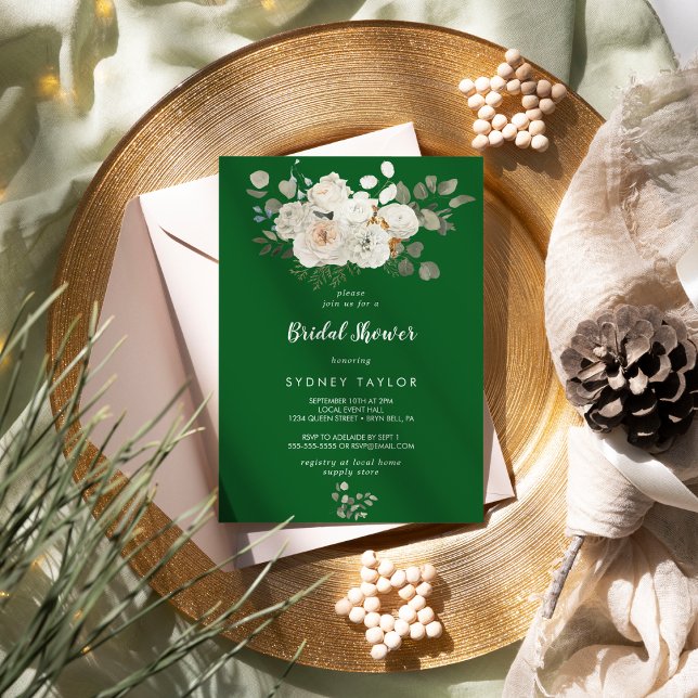 Winter Floral|Green Bridal Dusche Einladung (Von Creator hochgeladen)