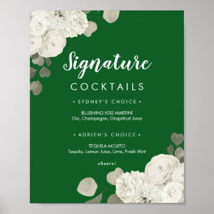Winter Floral Green Signature Cocktails Signieren Poster