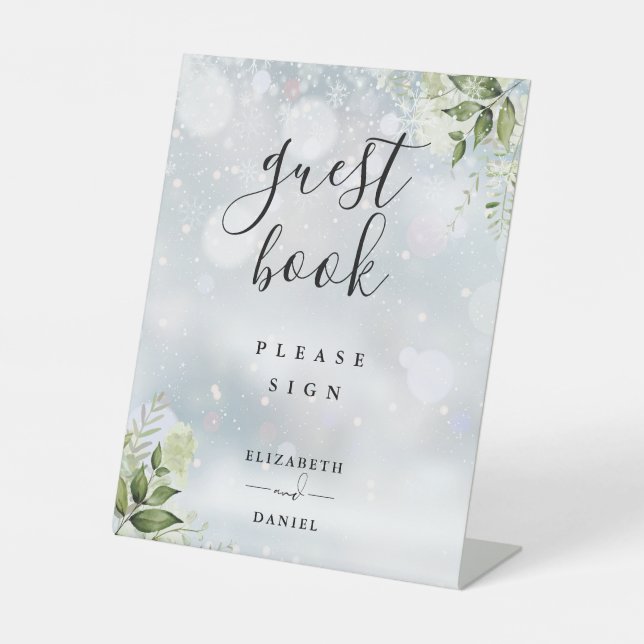 Winter Floral Greenery Gästebuch Sockelschild (Vorderseite)