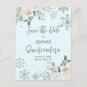 Winter Floral Hellblau Quinceanera Rettet das Datu Postkarte