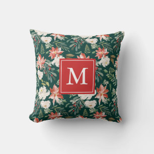 Winter floral   Holiday Monogram Kissen
