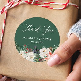 Winter Floral Holly Berries Urlaub Danke Runder Aufkleber