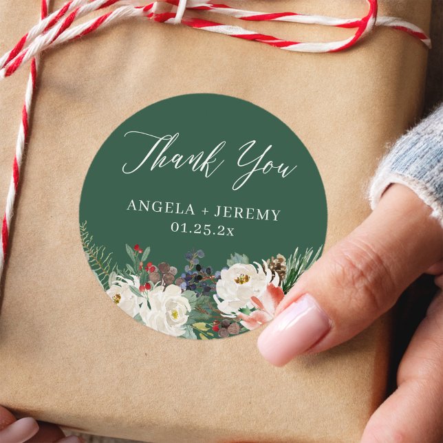 Winter Floral Holly Berries Urlaub Danke Runder Aufkleber (Von Creator hochgeladen)