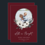 Winter Floral Hoop Wreath Foto<br><div class="desc">Alles ist helles Signaturskript. Rustikale Winter Aquarell,  weiße Blüten,  Kiefernäste und Pinecone,  Hoop Foto Rahmen. Koordination rustikaler bordeauxroter Hintergründe.</div>