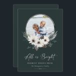 Winter Floral Hoop Wreath Foto<br><div class="desc">Alles ist helles Signaturskript. Rustikale Winter Aquarell,  weiße Blüten,  Kiefernäste und Pinecone,  Hoop Foto Rahmen. Koordination rustikaler waldgrüner Hintergründe.</div>