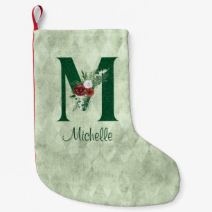 Winter Floral Illustrierter Buchstabe M Personalis Kleiner Weihnachtsstrumpf