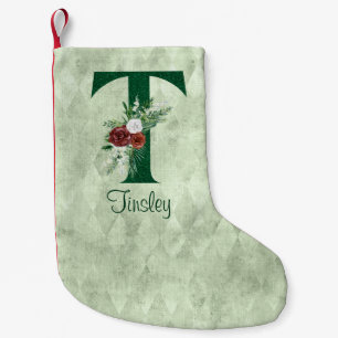 Winter Floral Illustrierter Buchstabe T Personalis Kleiner Weihnachtsstrumpf