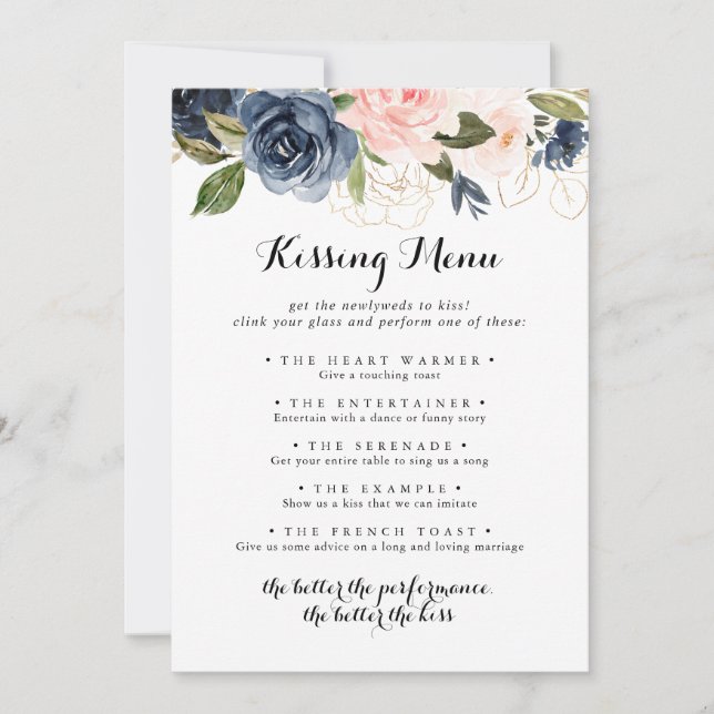 Winter Floral Mariage Kissing Menu Carte de jeu (Devant)