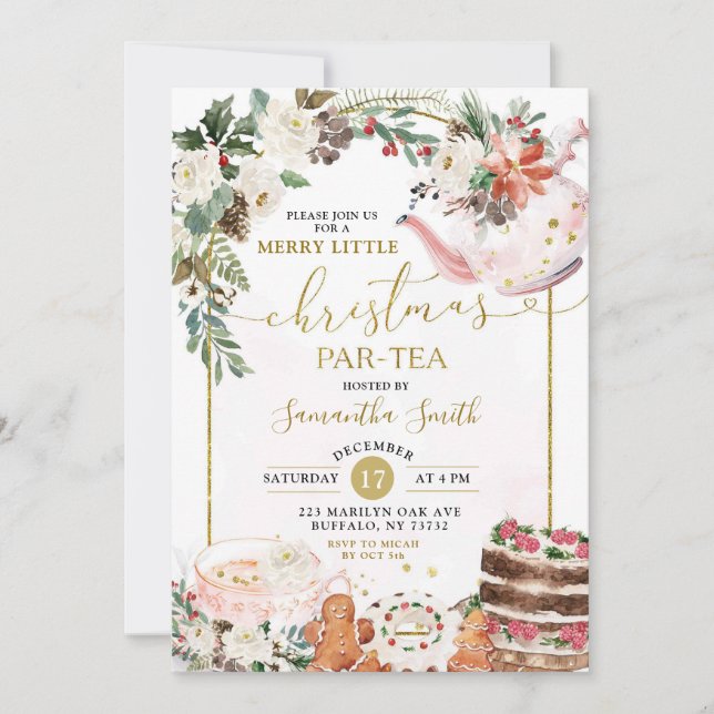 Winter Floral Merry Little Christmas Par - Tee Einladung (Vorderseite)