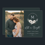 Winter Floral Monogram Wreath Foto<br><div class="desc">Alles ist helles Signaturskript. Rustikale Winter Aquarellblüte,  Kiefernäste und Pinecones Hoop Monogramm Rahmen,  Foto Urlaubskarte. Koordination rustikaler waldgrüner Hintergründe.</div>