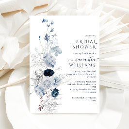 Winter Floral Navy Blue Wildblume Bridal Einladung