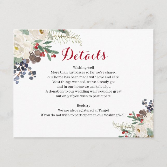 Winter Floral Paare Dusche Moderne Details Karte (Vorderseite)