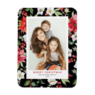 Winter Floral Pattern Schwarzes Weihnachtsfest Fot Magnet