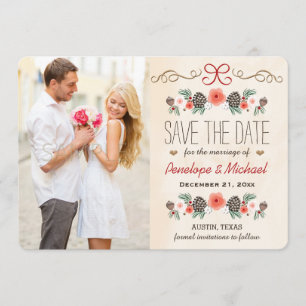 Winter Floral Pine Cone Weihnachten Save the Date