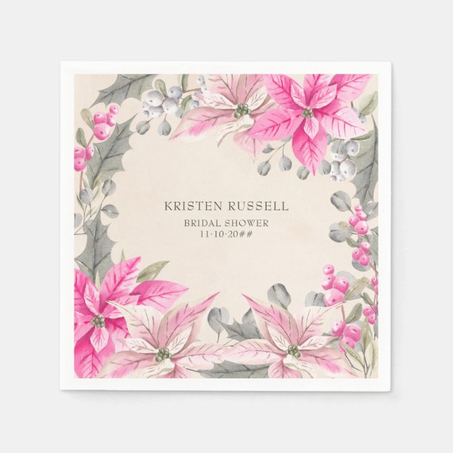 Winter Floral Pink Poinsettia Editable Occasion Serviette (Vorderseite)