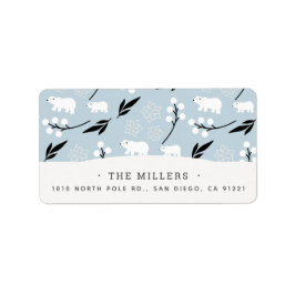 Winter Floral & Polar Bear Muster Blue Address Adressaufkleber