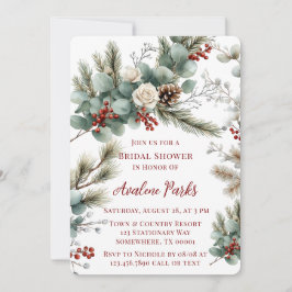 Winter Floral Red White Rose Brautparty Einladung