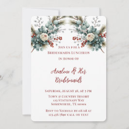 Winter Floral Red White Rose Bridesmaids Luncheon Einladung