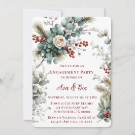 Winter Floral Red White Rose Engagement Party Einladung