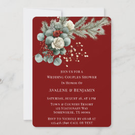 Winter Floral Red White Rose Hochzeitsdusche Einladung