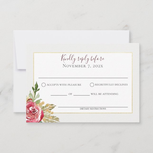 Winter Floral Rose Gold und Silber RSVP Karte (Vorderseite)