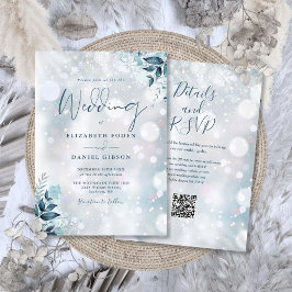 Winter Floral Snowflakes QR Code Hochzeit Einladung