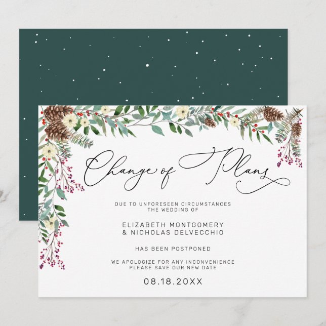 Winter floral | Verspätete Hochzeitsankündigung Einladung (Vorne/Hinten)