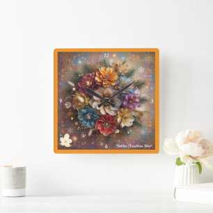 "Winter floral verzaubert" Quadratische Wanduhr
