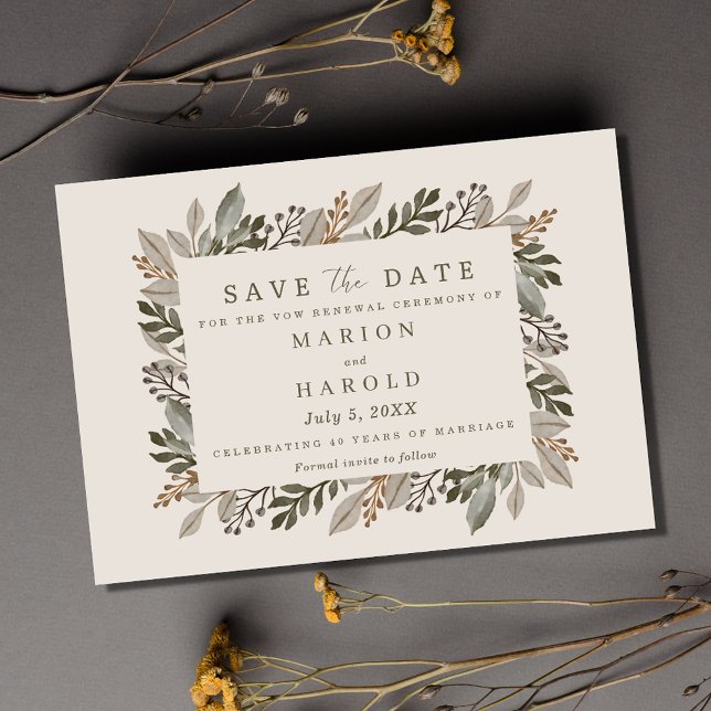 Winter Floral Vow Renewal Foto Save the Date (Winter Floral Vow Renewal Photo Save the Date)