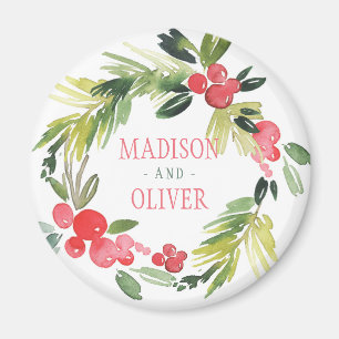 Winter Floral Watercolor Wreath   Hochzeit Magnet