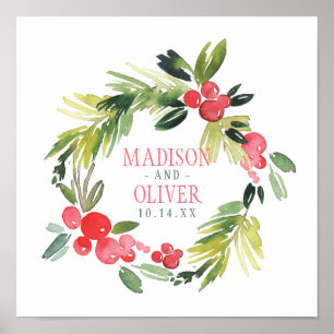 Winter Floral Watercolor Wreath   Hochzeit Poster