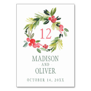 Winter Floral Watercolor Wreath   Hochzeit Tischnummer